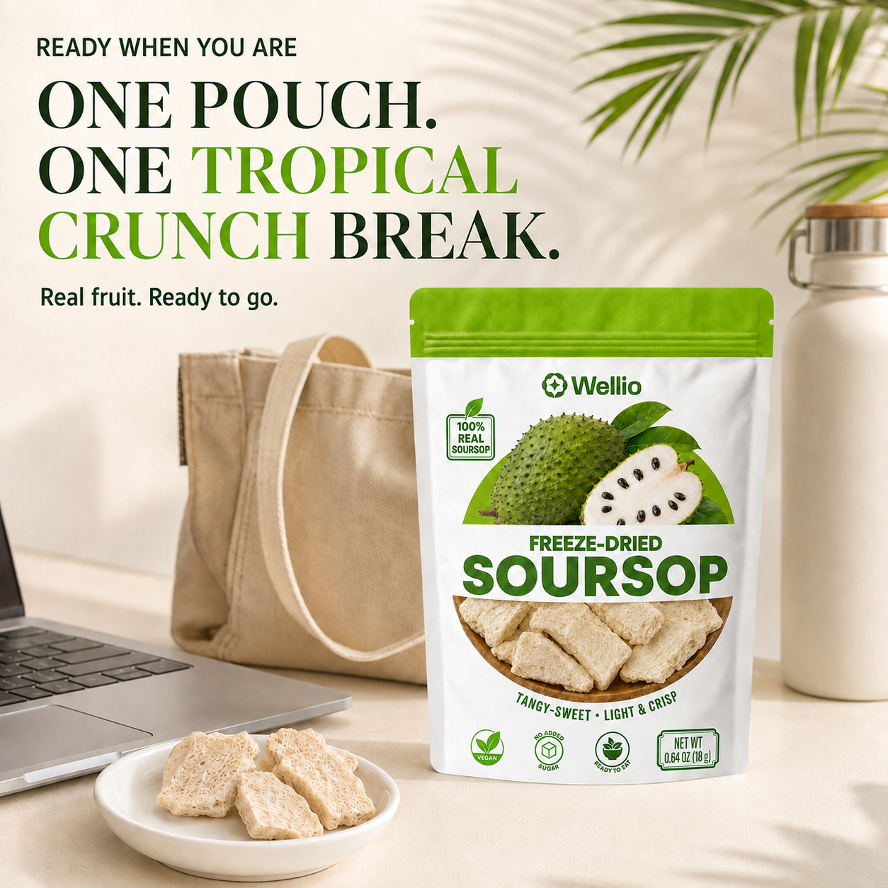 Freeze-Dried Soursop — Six-Pouch Conversion Close, Tangy-Sweet Tropical Crisps, 100% Real Fruit, No Added Sugar