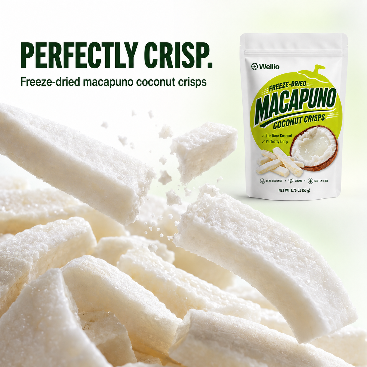 Premium Freeze Dried Macapuno Coconut, The Rare Coconut, Single Pouch