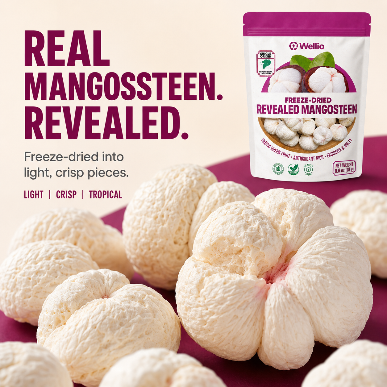 Organic Freeze-Dried Mangosteen – 100% Pure Whole Fruit Snacks, No Added Sugar, Rich in Xanthone Antioxidants