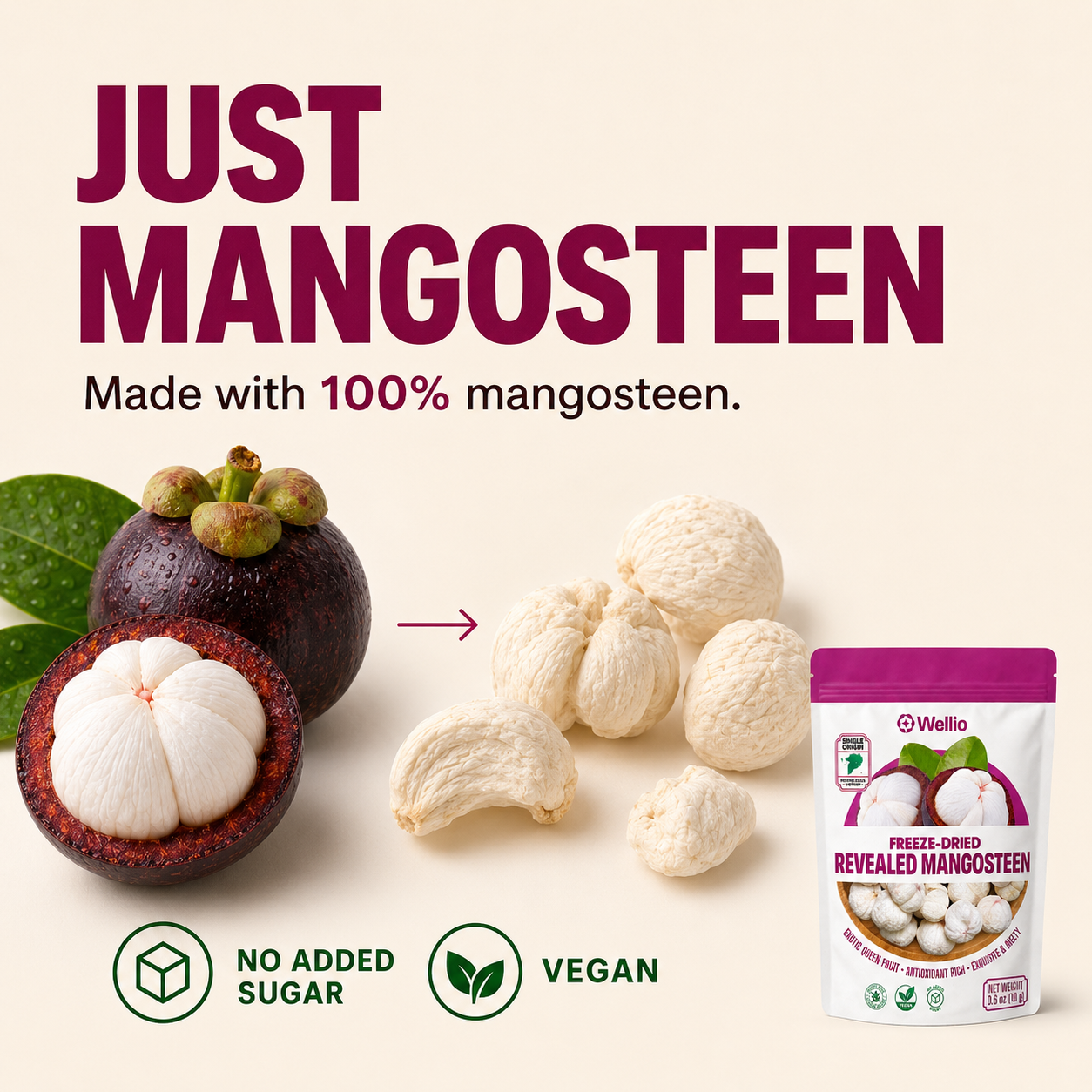 Organic Freeze-Dried Mangosteen – 100% Pure Whole Fruit Snacks, No Added Sugar, Rich in Xanthone Antioxidants