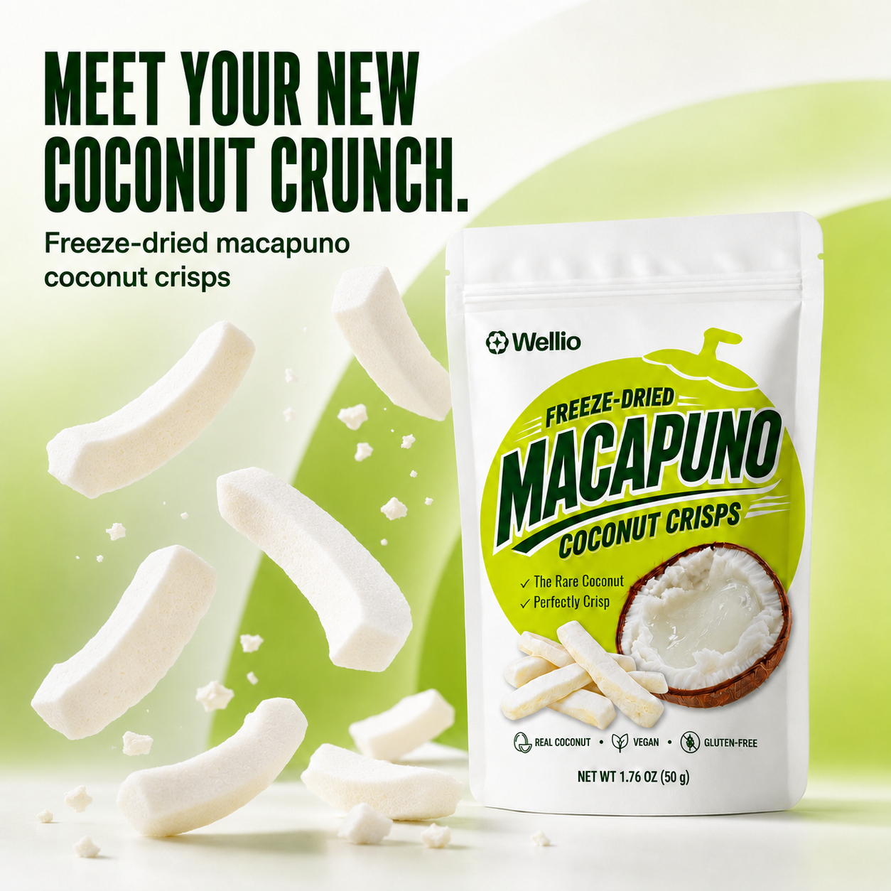 Premium Freeze Dried Macapuno Coconut, The Rare Coconut, Single Pouch