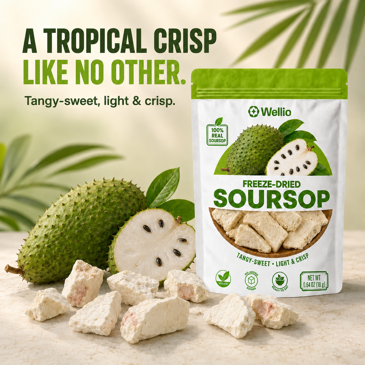 Freeze-Dried Soursop — Six-Pouch Conversion Close, Tangy-Sweet Tropical Crisps, 100% Real Fruit, No Added Sugar