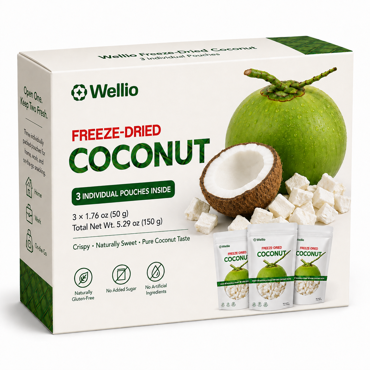 Premium Freeze-Dried Coconut – 3 Individually Packed Pouches (1.76 oz each)