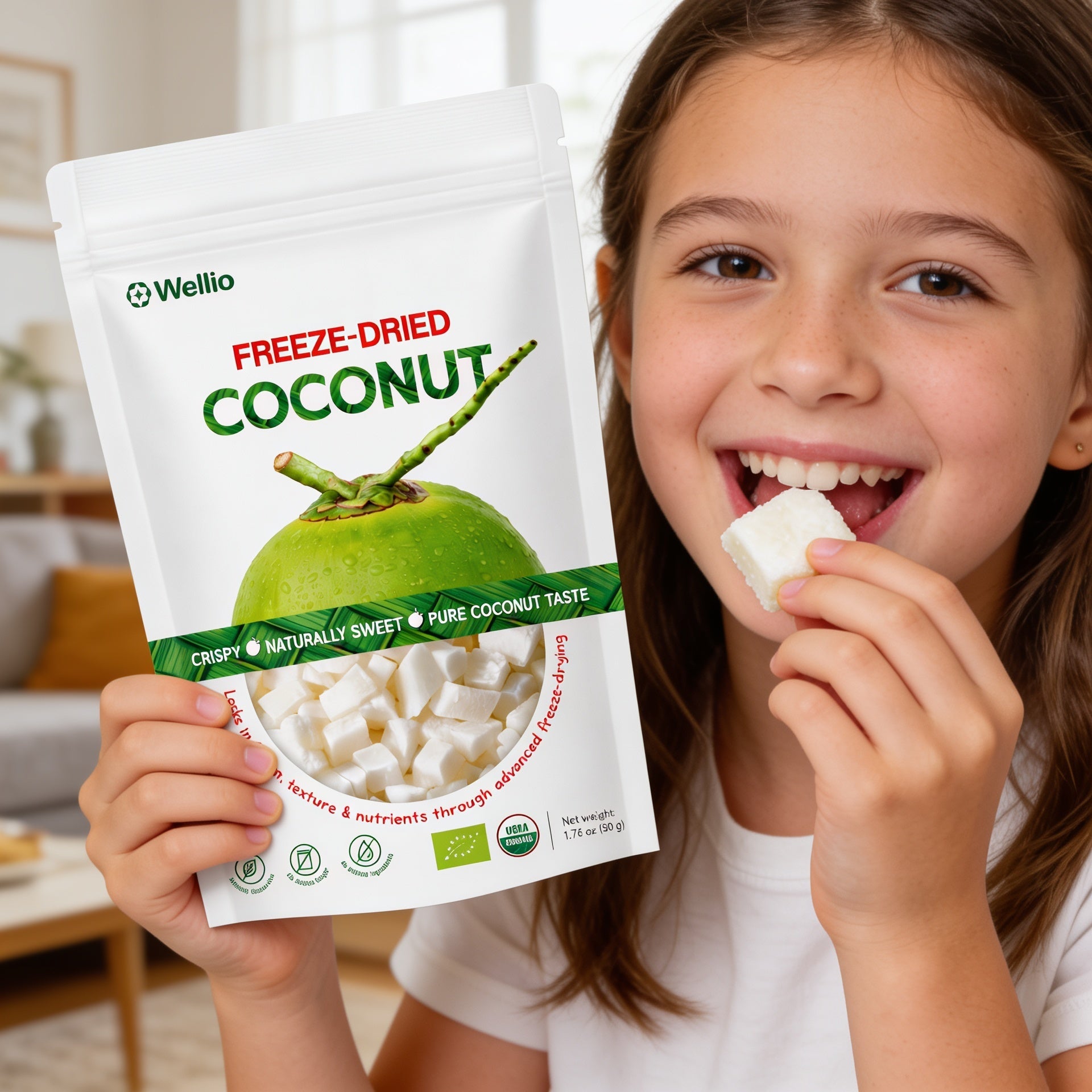 Premium Freeze Dried Coconut - 100% Real Coconut, No Sugar Added, Crunchy Tropical Snack, Keto & Vegan Friendly, Non-GMO