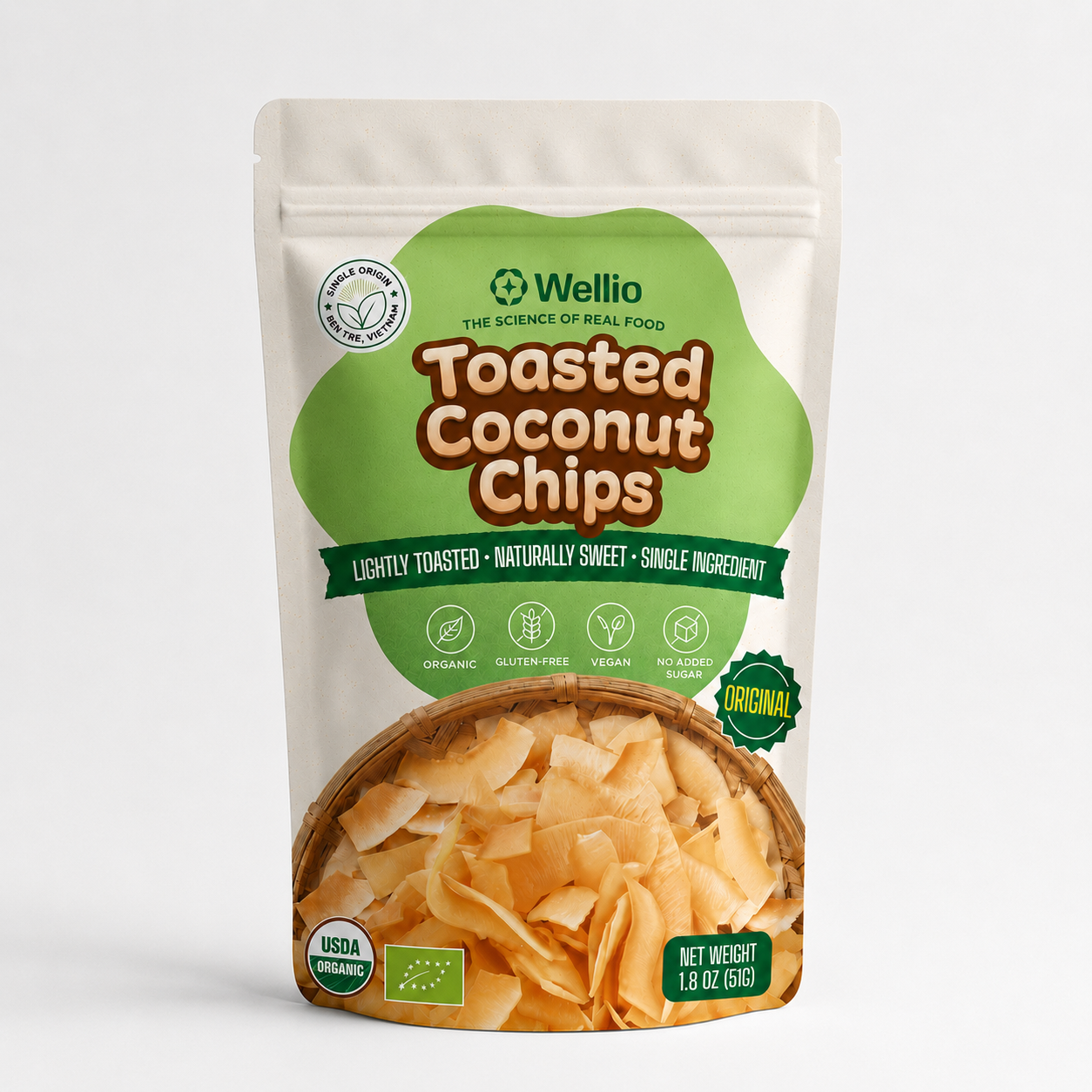 Organic Toasted Coconut Chips, No Added Sugar Clean Label Snack, Keto & Vegan