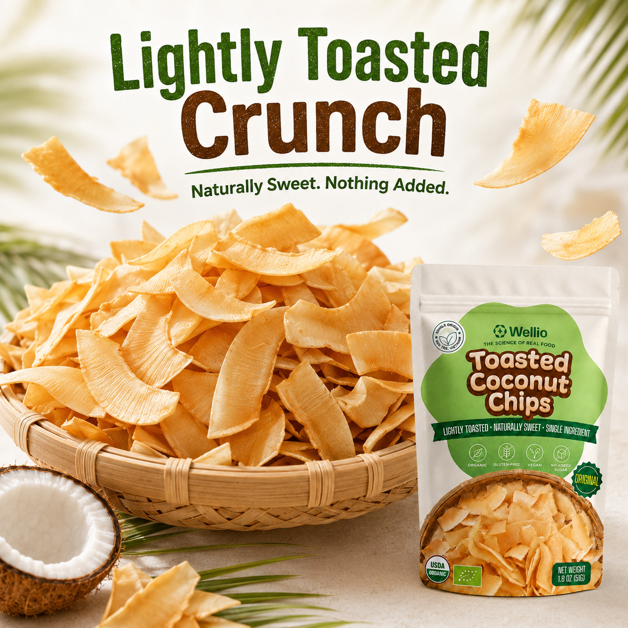 Organic Toasted Coconut Chips, No Added Sugar Clean Label Snack, Keto & Vegan