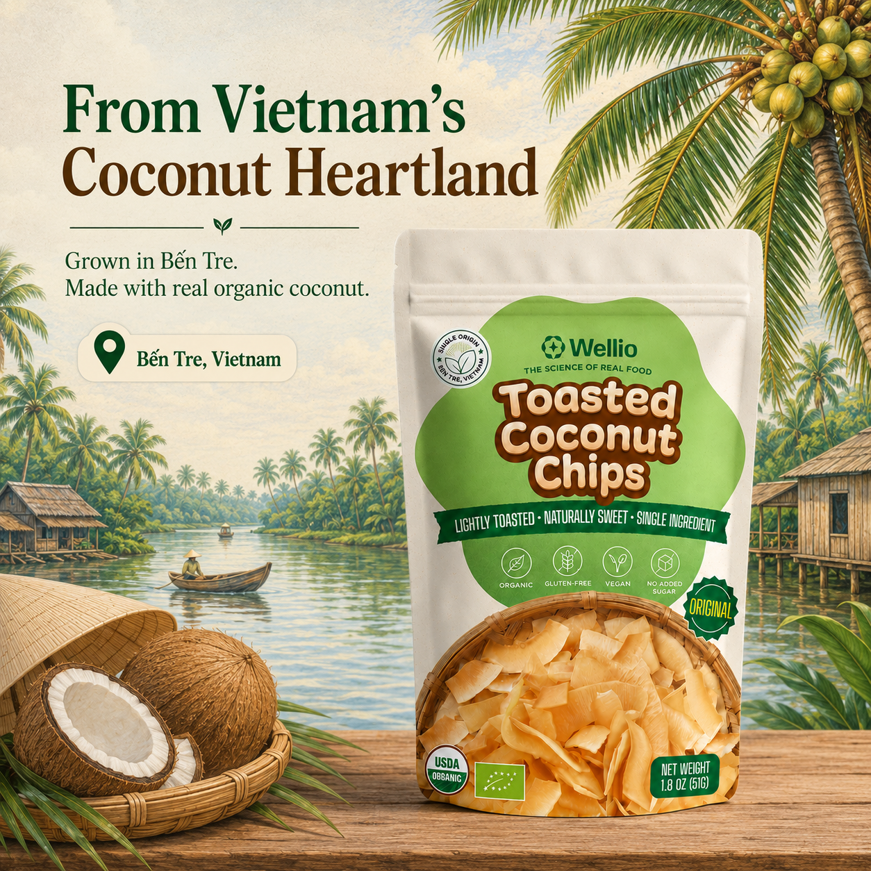 Organic Toasted Coconut Chips, No Added Sugar Clean Label Snack, Keto & Vegan