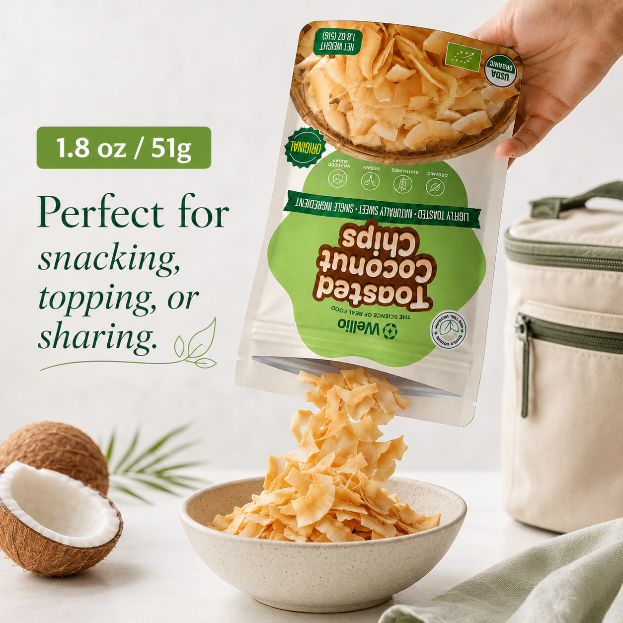Organic Toasted Coconut Chips, No Added Sugar Clean Label Snack, Keto & Vegan