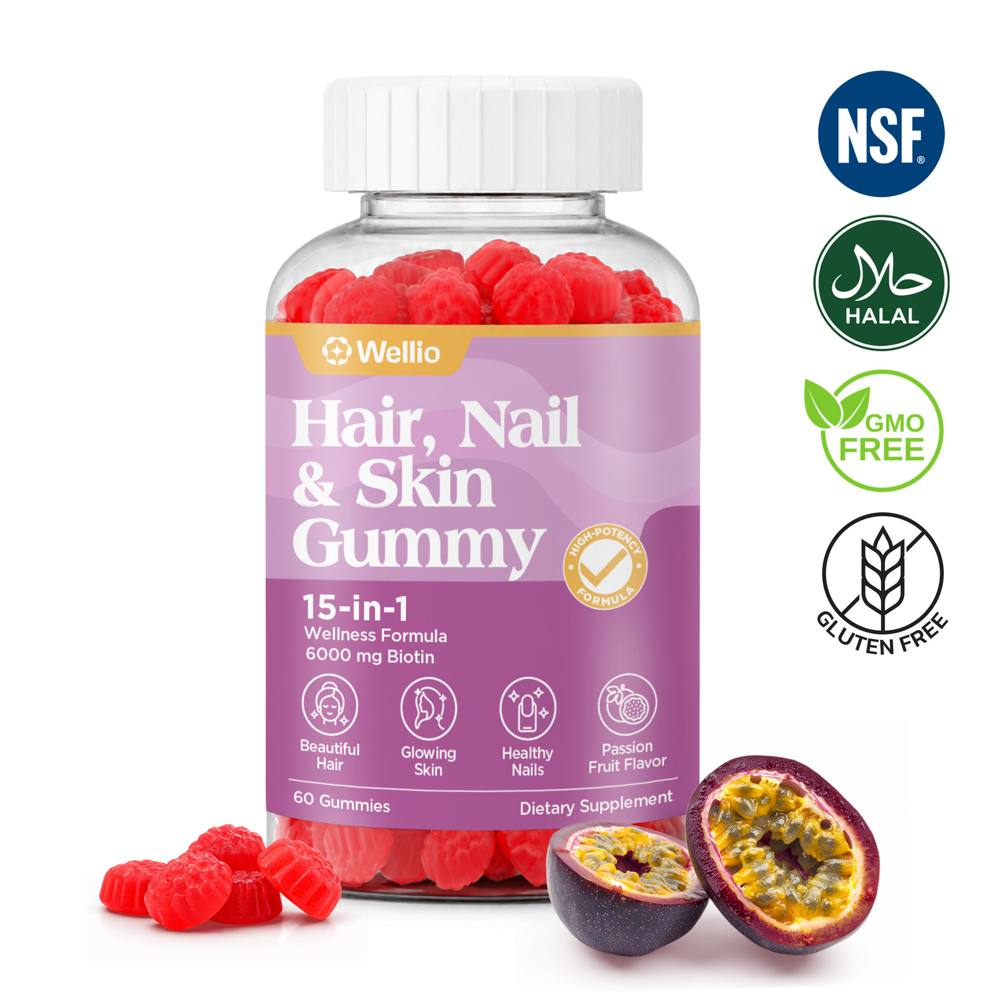 Wellio Hair, Nail & Skin Gummy 15-in-1
