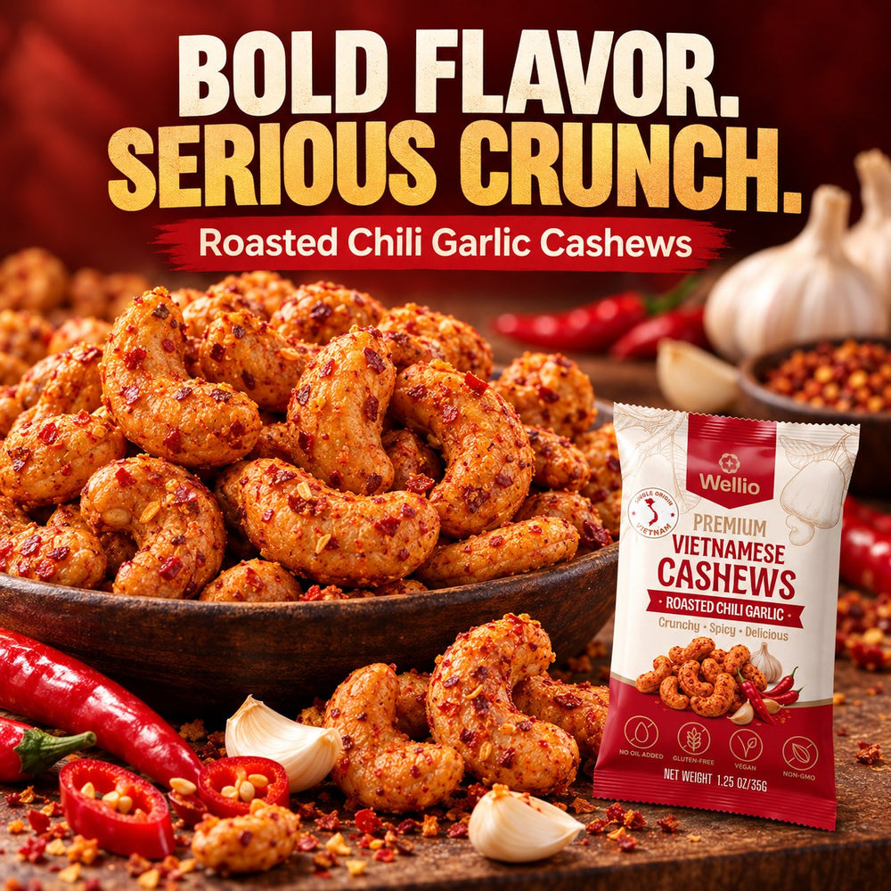Box of 12 single-serve Wellio cashew packs