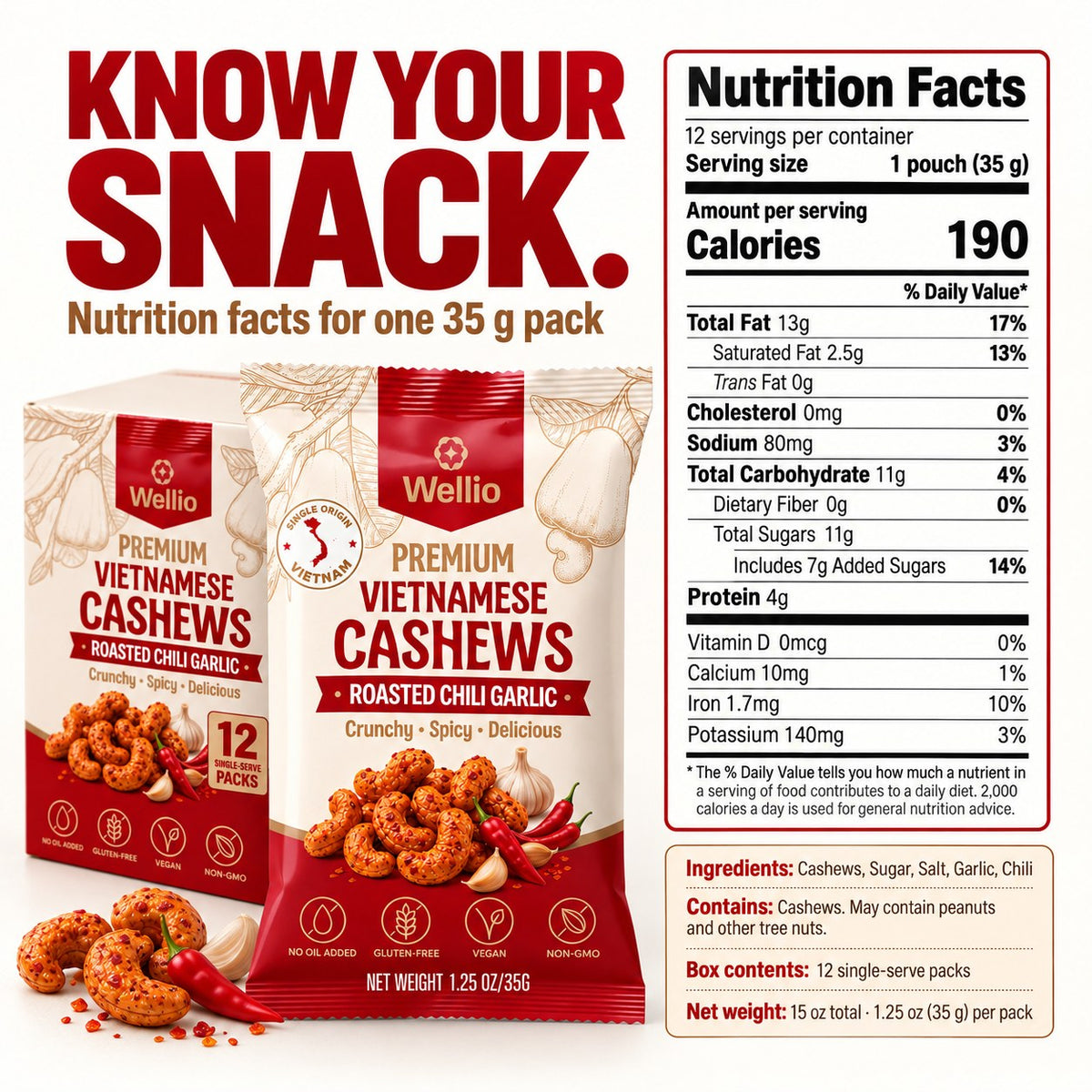 Individually packed cashews for everyday snack breaks