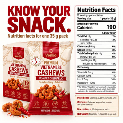 Individually packed cashews for everyday snack breaks